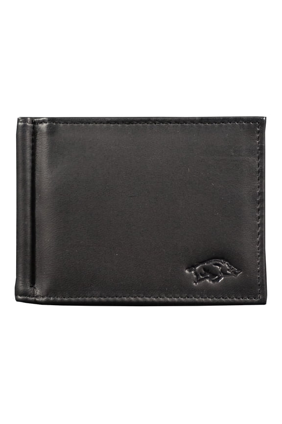 Arkansas-Razorback's Genuine Black Leather Money Clip Wallet RFID Blocking