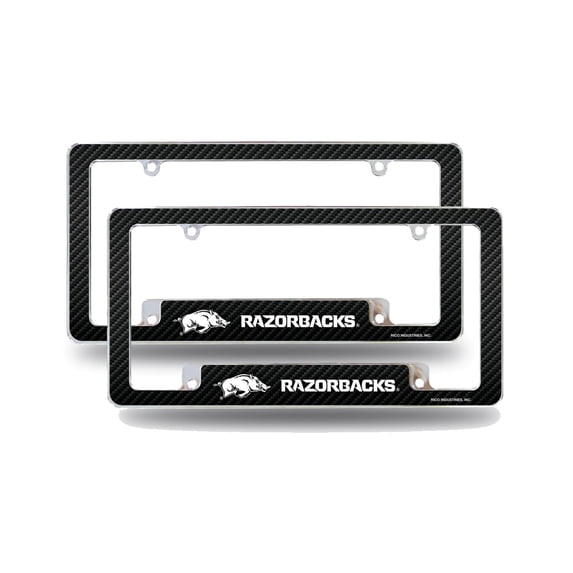 Arkansas-Razorback's (Set of 2) Chrome Metal License Plate Frames with Carbon Fiber Design