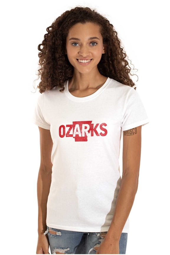 Arkansas Ozarks Pride AR Shaped Map Womens Slim Fit Graphic Tee Brisco Brands L