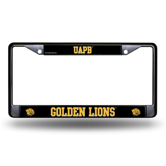 Arkansas Pine Bluff Golden Lions Metal License Plate Frame - Standard 12 x 6 in - Black