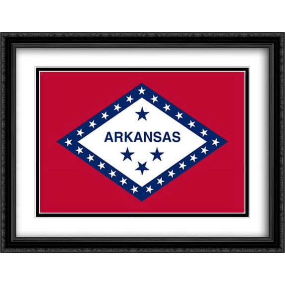 Arkansas State 2x Matted 36x28 Large Black Ornate Framed Art Print by The Flag Art Print Series