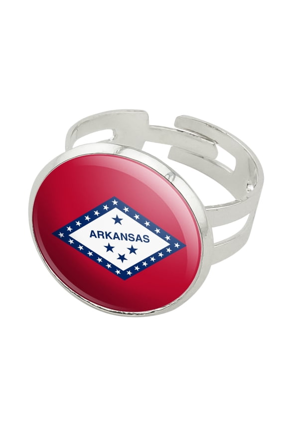 Arkansas State Flag Silver Plated Adjustable Novelty Ring