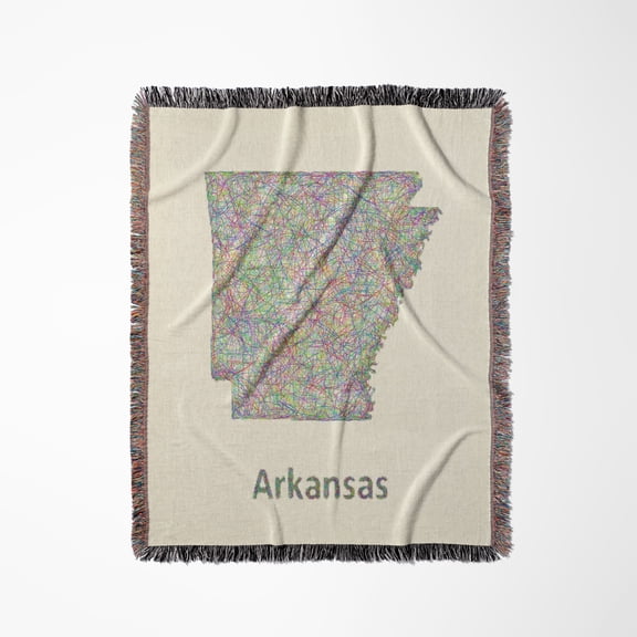 Arkansas State Map - Colorful Line Art Graphic Design, Woven Blanket