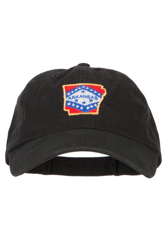 Arkansas State Map Flag Embroidered Low Profile Cotton Cap - Black OSFM