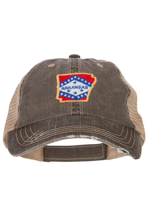 Arkansas State Map Flag Embroidered Low Profile Cotton Mesh Cap - Brown Khaki OSFM