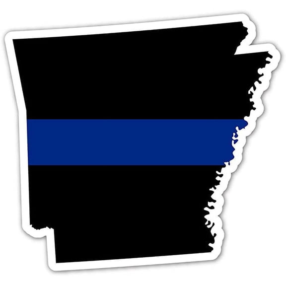 Arkansas State Shape Police The Thin Blue Line Ribbon - Law Enforcement Family, Supporter, Personnel Bumper Sticker Decal 5x5 in