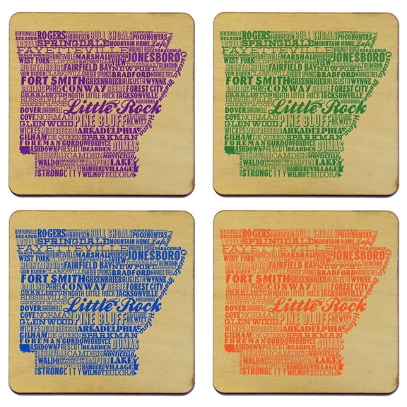 TORCHED USA State Coaster Set of 4 | Wood Coasters for Drinks 4"x4" | Great Housewarming Gift | Arkansas