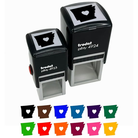 Arkansas State with Heart Self-Inking Rubber Stamp Ink Stamper - Orange Ink - Small 1 Inch