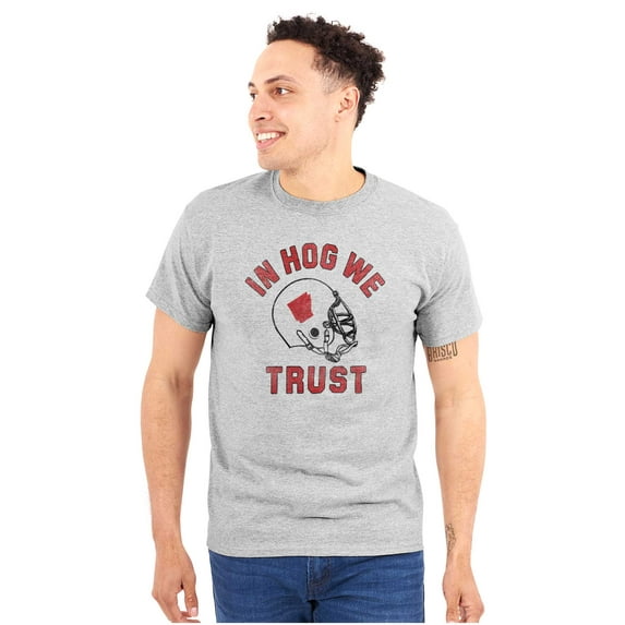 Arkansas in Hog We Trust Funny AR Men's Graphic T Shirt Tees Brisco Brands X