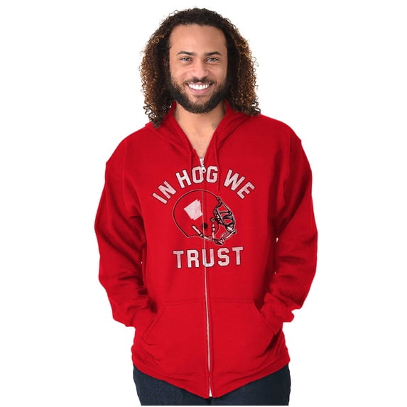 Arkansas in Hog We Trust Funny AR Unisex Fleece Graphic Zip Up Hoodie Brisco Brands 3X