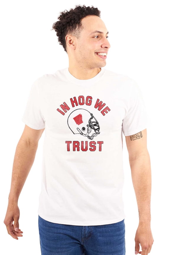 Arkansas in Hog We Trust Funny AR Plus Size Crewneck Graphic Tee Shirt Brisco Brands 3X