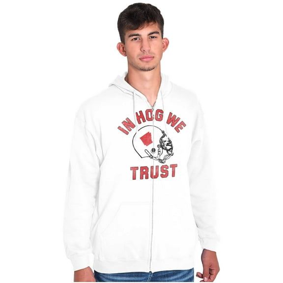 Arkansas in Hog We Trust Funny AR Zip Up Hoodie Men's Women's Brisco Brands X