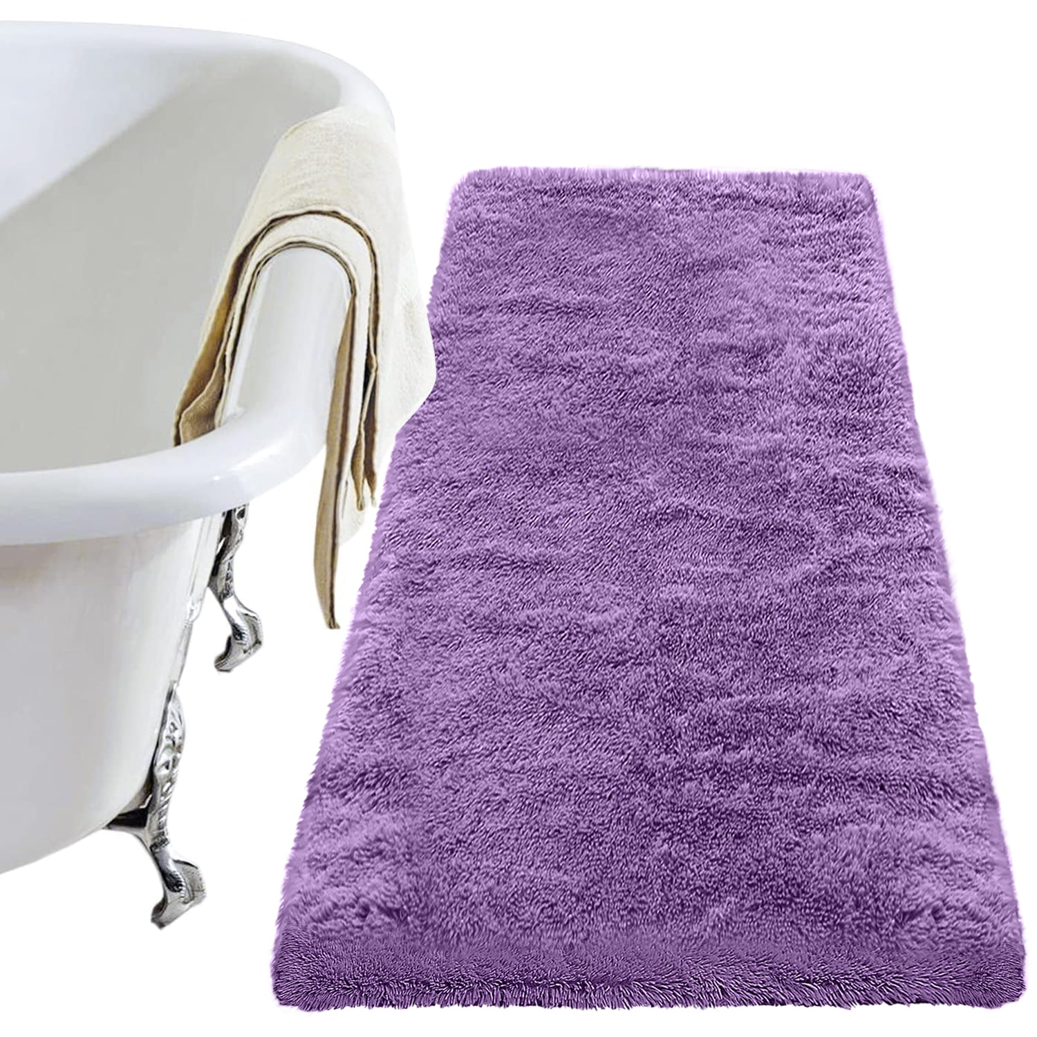 Arkham 24"×47" Purple Long Bathroom Rug Runner, Absorbent Bath Mat for