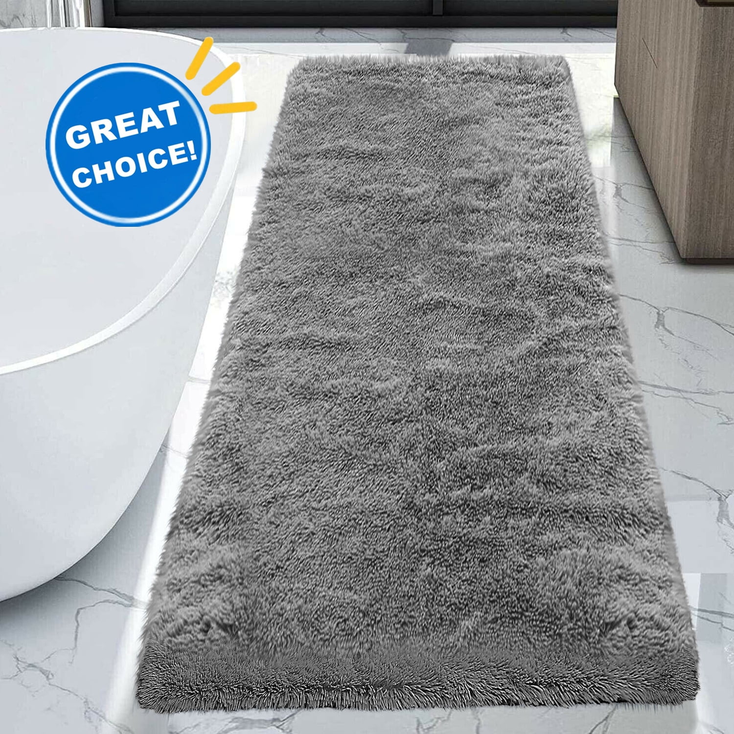 Arkham 24"×60" Gray Long Bathroom Rug Runner, Absorbent Bath Mat for