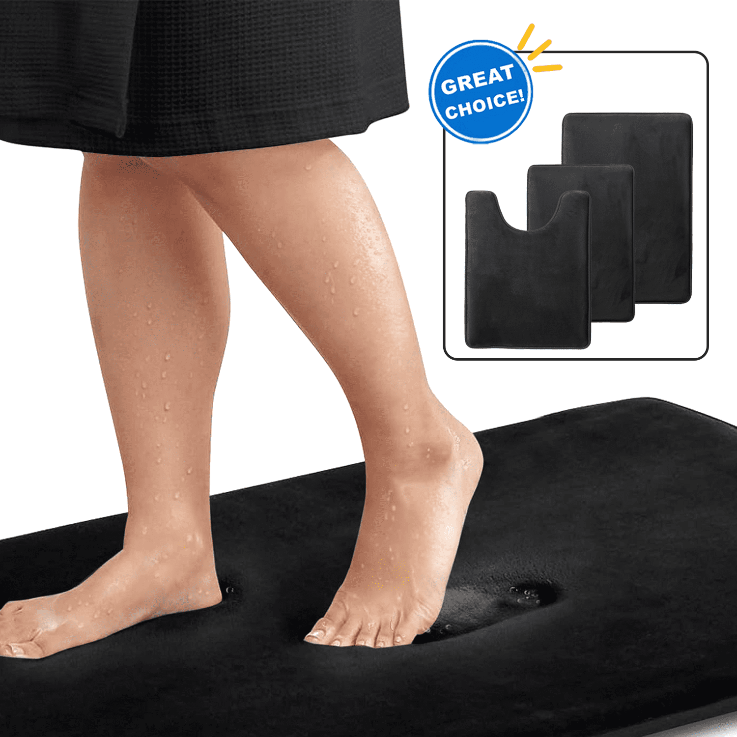 Arkham Bathroom Rugs Sets 3 Piece, Velvet Memory Foam Bath Mat Non