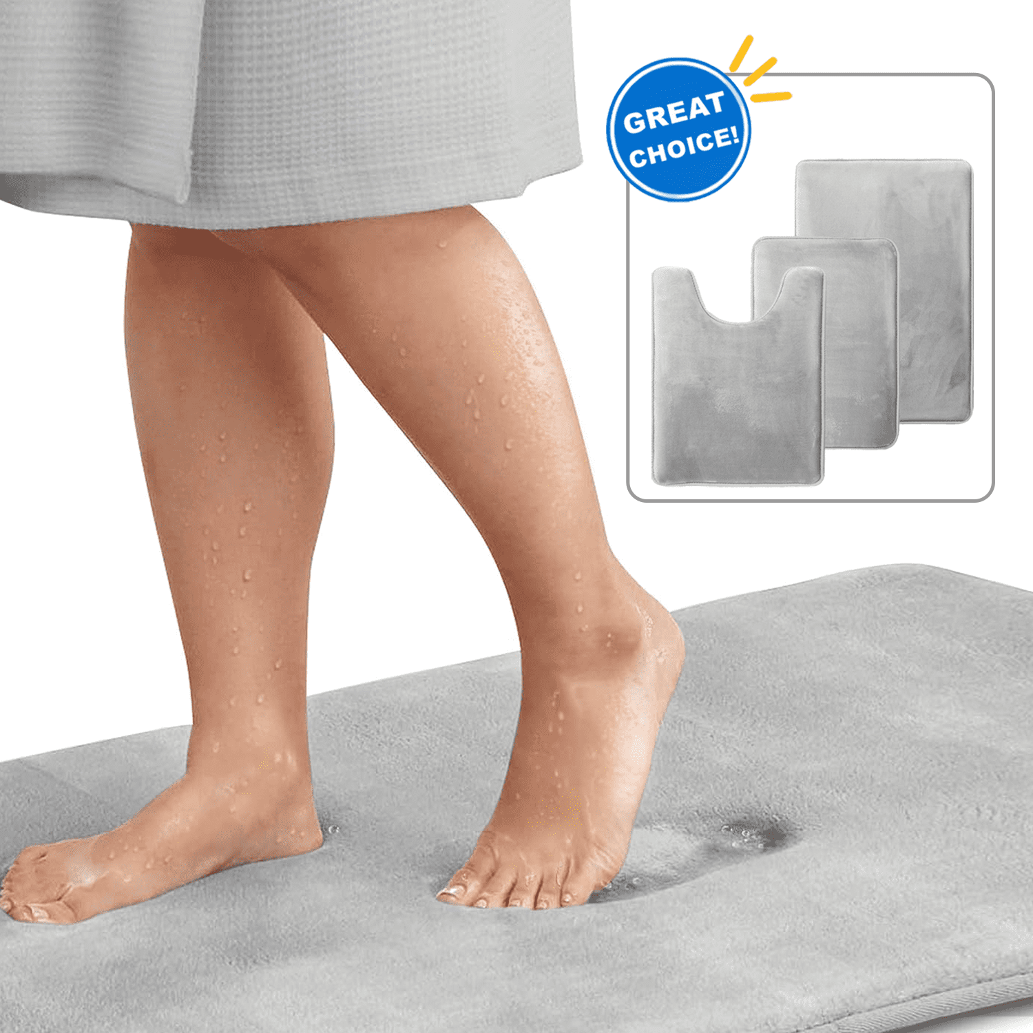 Arkham Bathroom Rugs Sets 3 Piece, Velvet Memory Foam Bath Mat Non