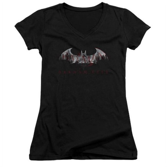Arkham City-Bat Fill - Junior V-Neck Tee - Black- Small