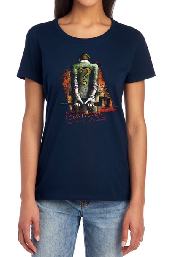 Arkham City Riddler Convicted Women's T Shirt, Navy, Medium