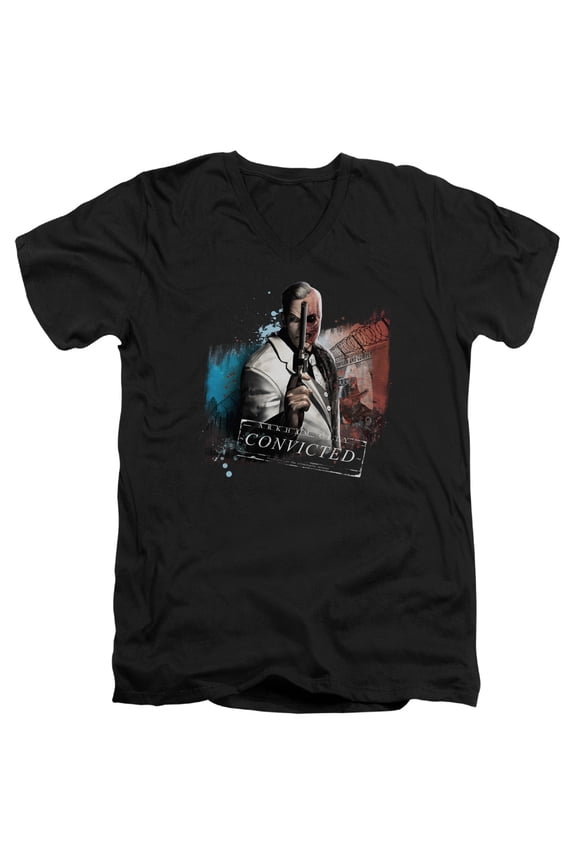 Arkham City - Two Face - Slim Fit V Neck Shirt - X-Large