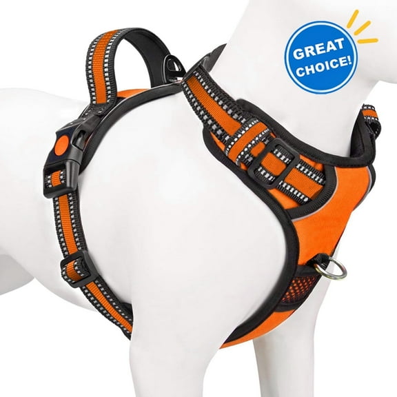 Dog Harness, No-Pull Adjustable Soft Padded Reflective Easy Control, Orange, S