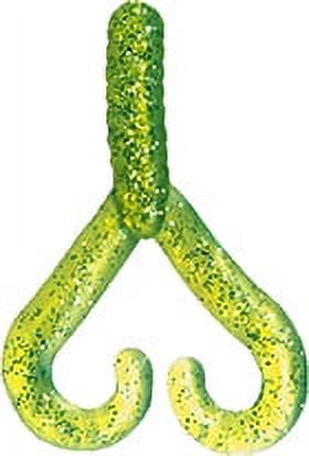 Arkie Lures 4 inch Twin Tail Grubs Soft Plastic Lure, Color Chartreuse Glitter