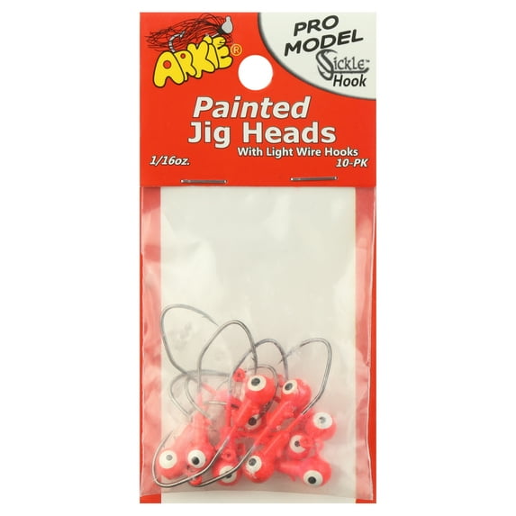 Arkie Lures Pro Model Sickle Hook Jig Head, Color Pink, Size 1/16 oz