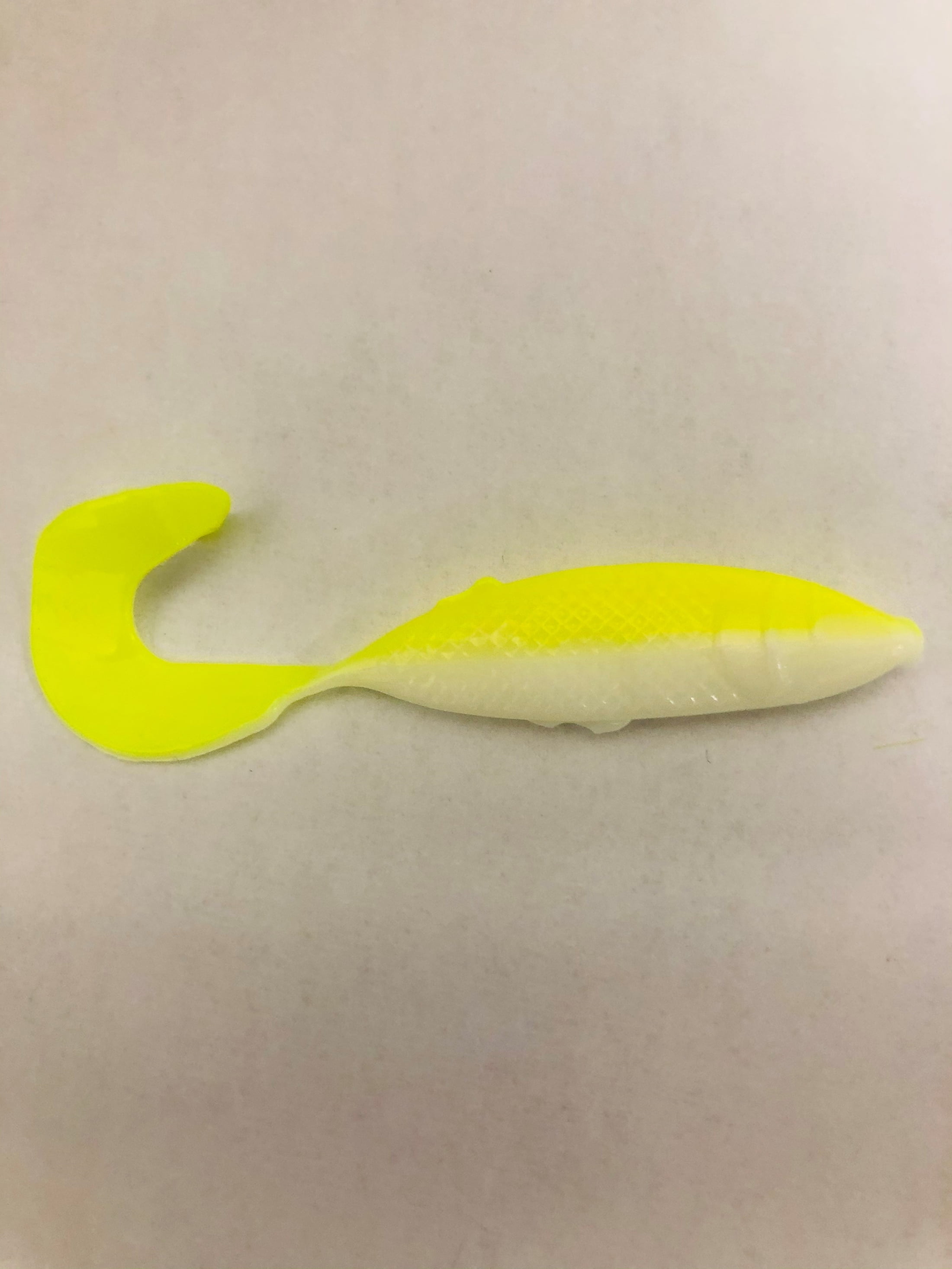 Arkie Lures Pro Model Soft Curl Tail Minnow, Color White/Chartreuse