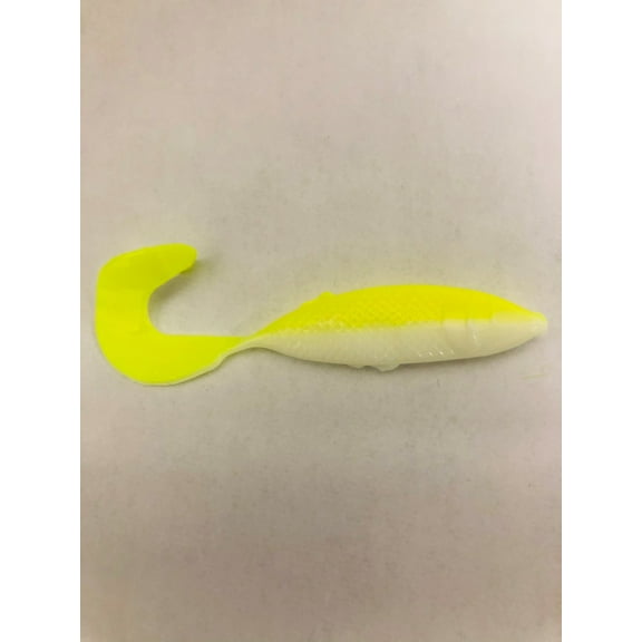 Arkie Lures Pro Model Soft Curl Tail Minnow, Color White/Chartreuse