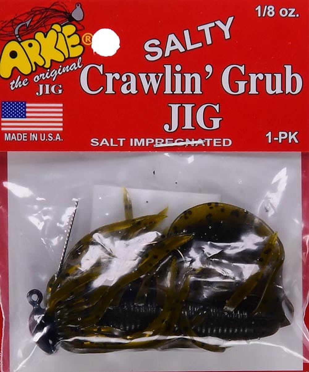 Arkie Lures Salty Crawlin' Grub Plastic Jig, Color Green Pumpkin