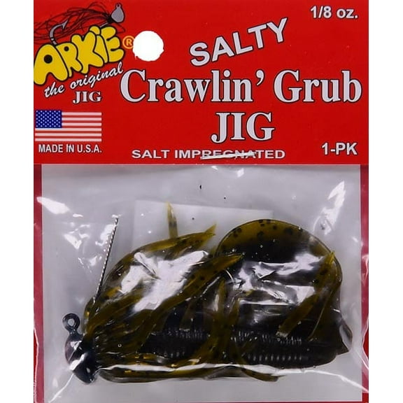 Arkie Lures Salty Crawlin' Grub Plastic Jig, Color Green Pumpkin