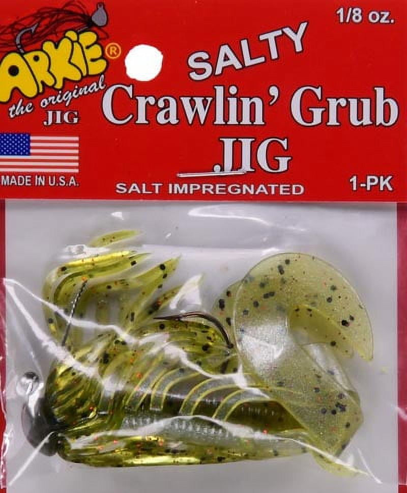 Arkie Lures Salty Crawlin Grub, Watermelon/Pearl, Fishing Jig