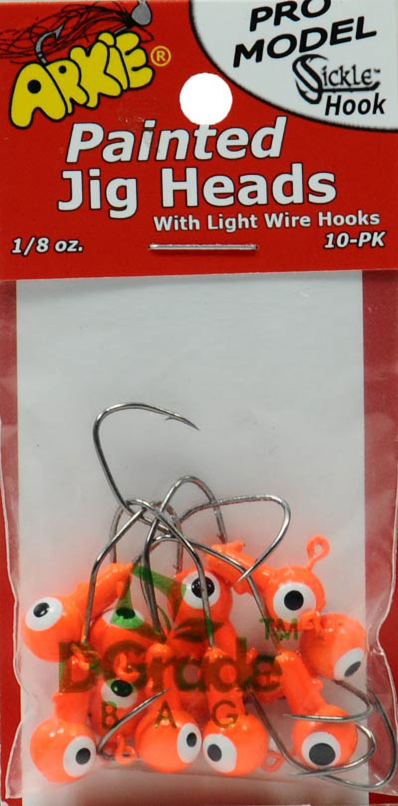 Arkie Painted Pro Model Sickle Hook Jig Heads, Orange, 1/8 Oz., 10 Count