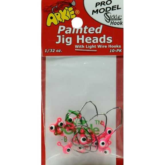 Arkie Pro Model Shineee Hineee Painted Jig Heads, Pink, Black, & Chartreuse, 1/32 Oz., 10 Count