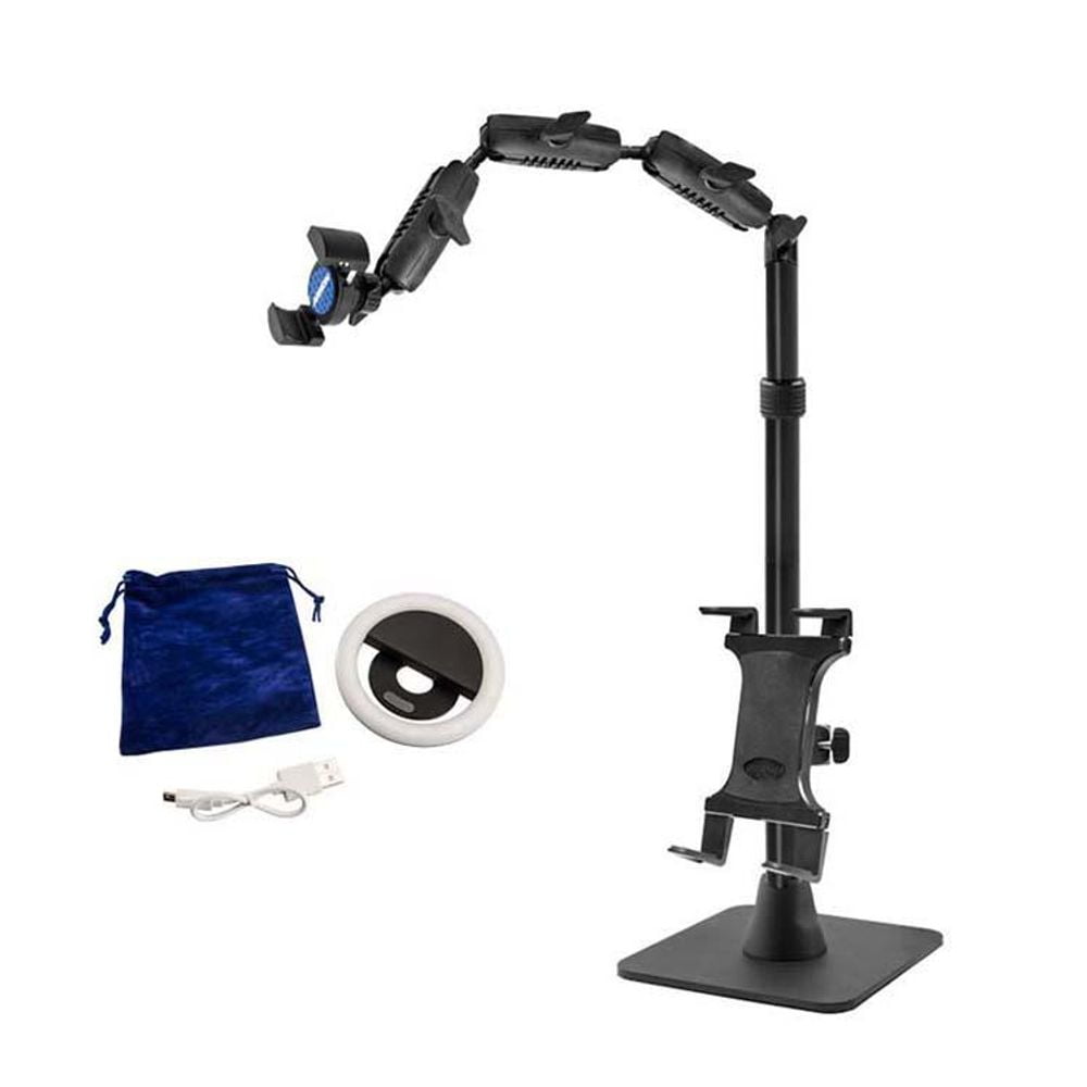 Adjustable Black Phone and Tablet Stand with Ring Light