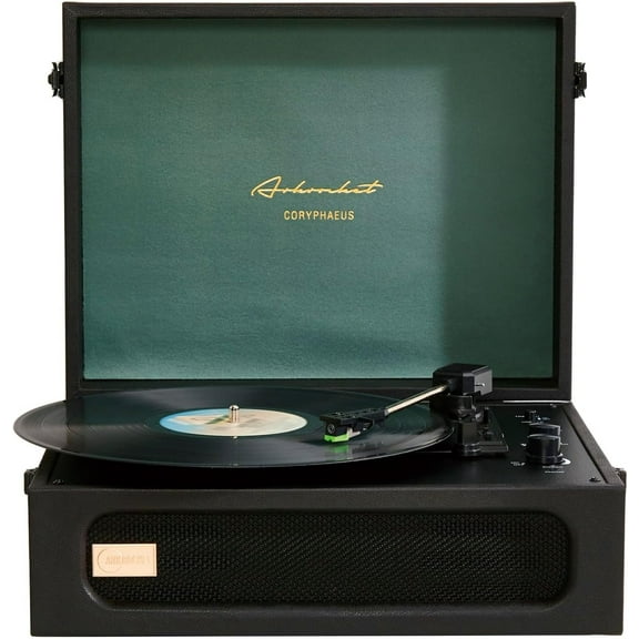 Arkrocket Coryphaeus Vinyl Record Player 3-Speed Bluetooth Input and Output Built-in Speakers with Magnetic Cartridge Auto Off (Black Green)
