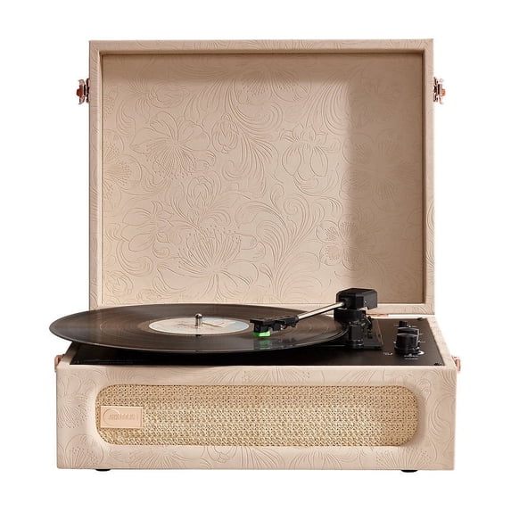 Arkrocket Coryphaeus Vinyl Record Player 3-Speed Bluetooth Input and Output Built-in Speakers with Magnetic Cartridge Auto Off (Flora Engraved)