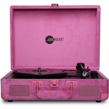 Arkrocket Curiosity Suitcase Bluetooth Turntable Vintage 3-Speed Record Player with Built-in Speakers Upgraded Turntable Audio Sound (Hot Pink Velvet)