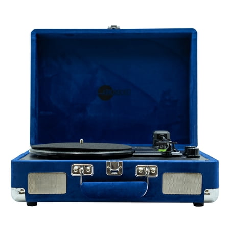 Arkrocket Curiosity Suitcase Bluetooth Turntable Vintage 3-Speed Record Player with Built-in Speakers Upgraded Turntable Audio Sound (Klein Blue Velvet)