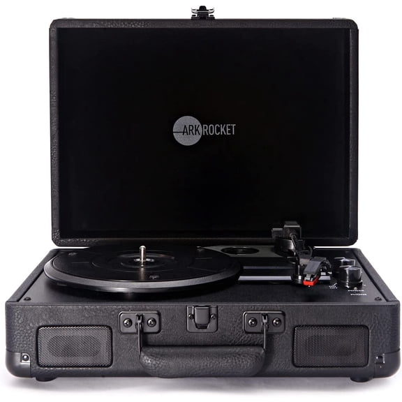 Arkrocket Curiosity Suitcase Bluetooth Turntable Vintage 3-Speed Record Player with Built-in Speakers Upgraded Turntable Audio Sound (Black)