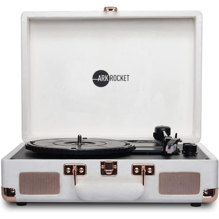 Arkrocket Curiosity Suitcase Bluetooth Turntable Vintage 3-Speed Record Player with Built-in Speakers Upgraded Turntable Audio Sound (Cream Velvet)
