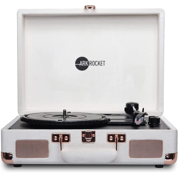 Arkrocket Curiosity Suitcase Bluetooth Turntable Vintage 3-Speed Record Player with Built-in Speakers Upgraded Turntable Audio Sound (Cream Velvet)