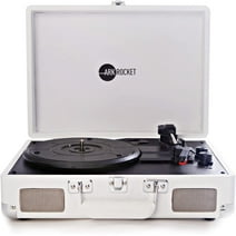 Arkrocket Curiosity Suitcase Bluetooth Turntable Vintage 3-Speed Record Player with Built-in Speakers (White)