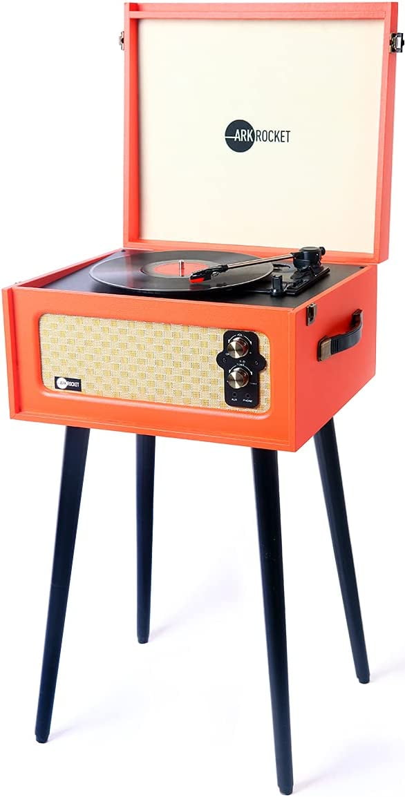 Arkrocket Pink Vintage Style Bluetooth Record Player Stand with 3-Speed Turntable