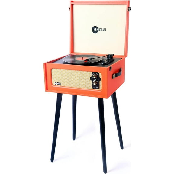 Arkrocket Discovery Bluetooth Belt Drive Turntable with Speakers & Removable Legs, Orange