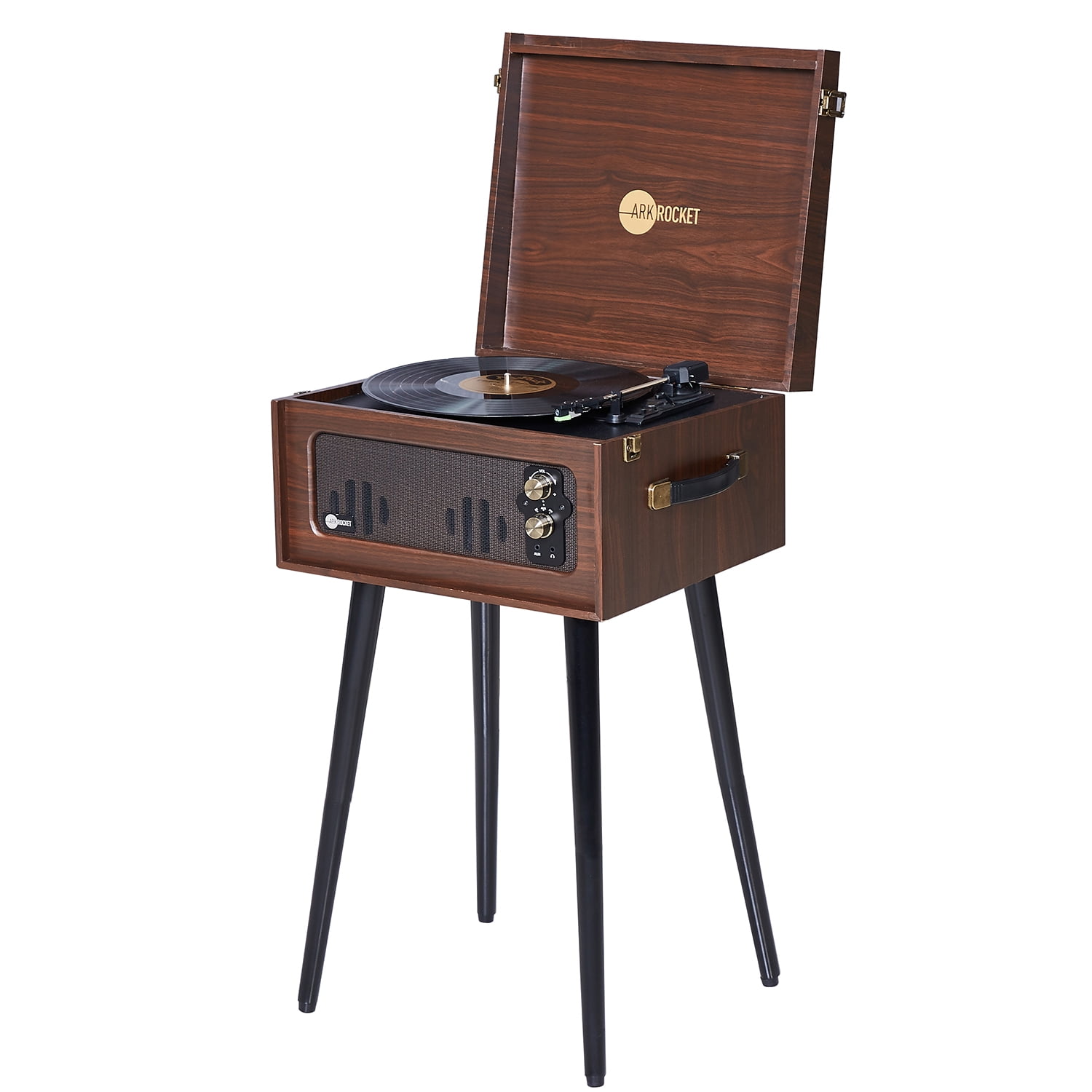 Dark Walnut 3-Speed Retro Turntable with Bluetooth and Legs