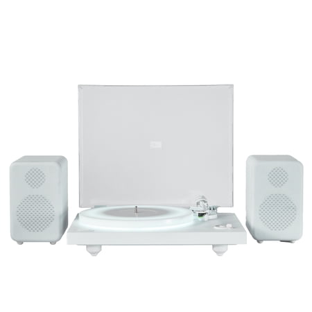 Arkrocket Polaris II Bluetooth Turntable System | All-White Modular Design with LED-Illuminated Platter, Rocket Magnet Cartridge, Bluetooth Output & 40 W Bookshelf Speakers