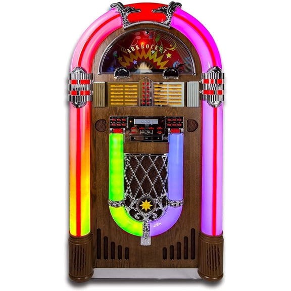 Arkrocket Saturn V Full Size Jukebox Vinyl Record Player Bluetooth USB SD CD Player Radio Retro Turntable Classic Jukebox 51 inch (Saturn V - Dark Oak)