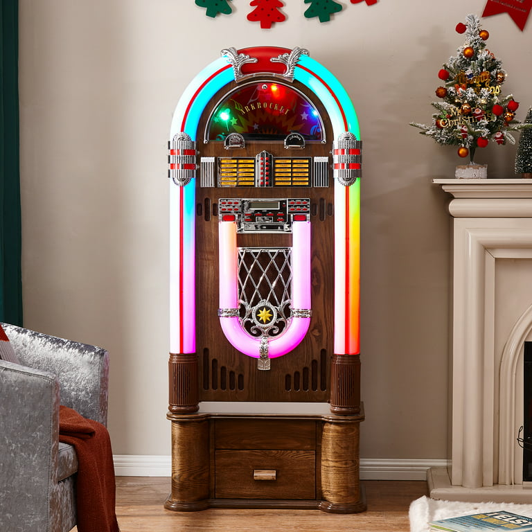 Arkrocket Saturn V Full Size Jukebox with Stand Vinyl Record Player  Bluetooth USB SD CD Player Radio