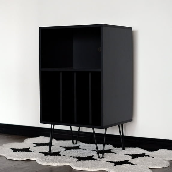 Arkrocket Statio Audio Rack Record Player Stand, Turntable Stand with Record Storage, Vinyl Record Storage Cabinet with Metal Legs, Record Player Table Holds Up to 150 Album Living room (Black)