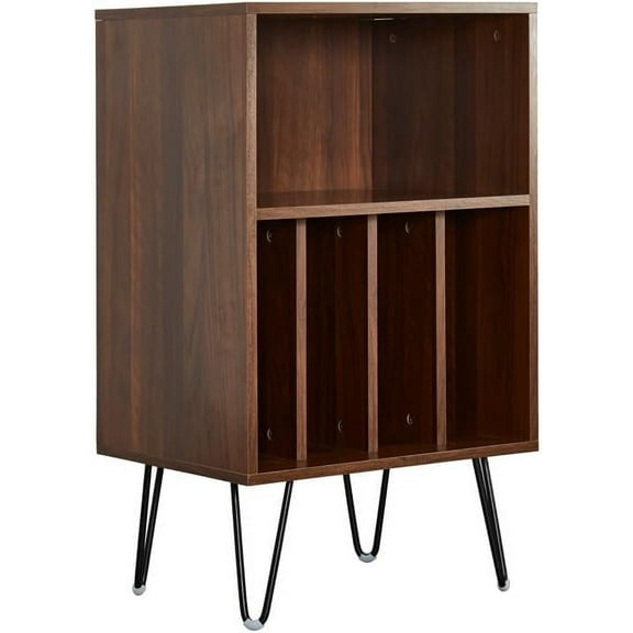 Arkrocket Statio Audio Rack Record Player Stand, Turntable Stand with Record Storage, Vinyl Record Storage Cabinet with Metal Legs, Record Player Table Holds Up to 150 Album Living room (Dark Walnut)